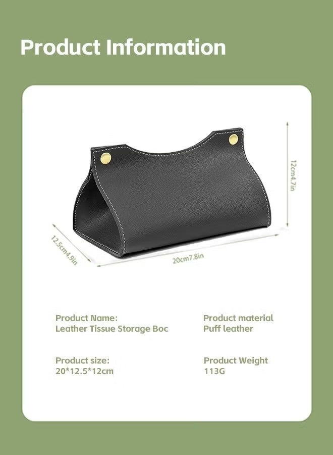 Leather Tissue Box Cover, Leather Tissue Box Organizer Holder for Home Living Room Table, Leather Car Mounted Tissue Storage Box (Black) - Image 3